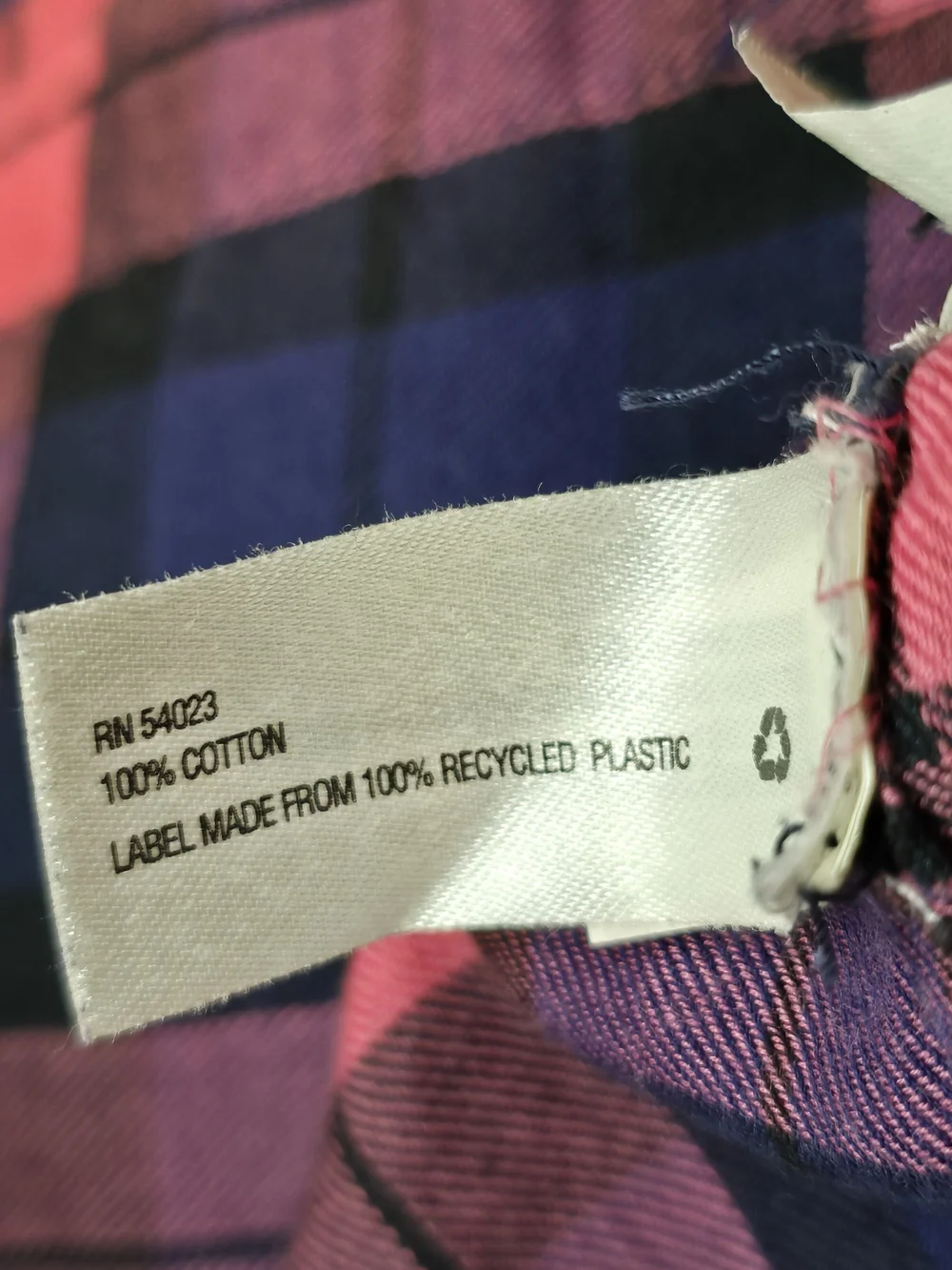 Women’s Pink and Navy Plaid Button-Up Shirt Boyfriend Style Lightweight.